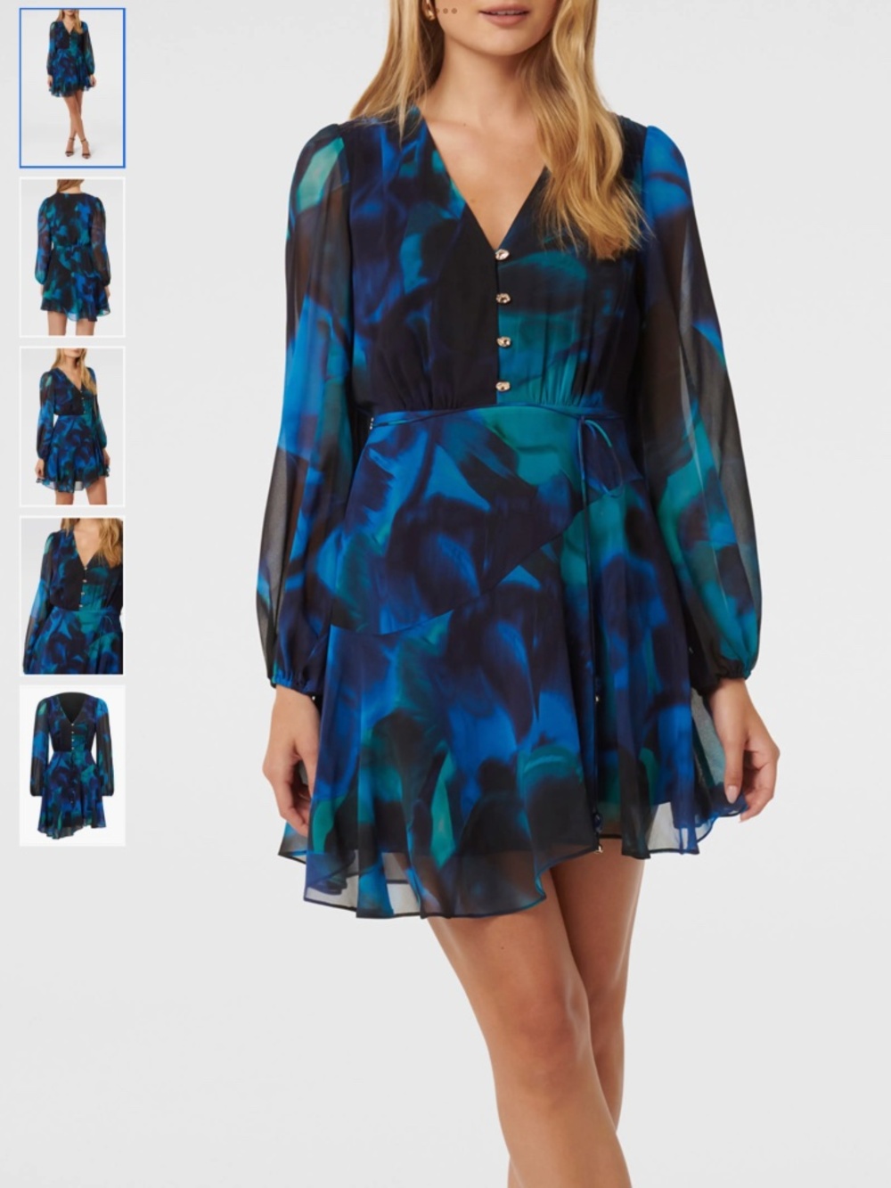 Ever New Tamara Abstract Print Long Sleeve Asymmetric Minidress, size 6